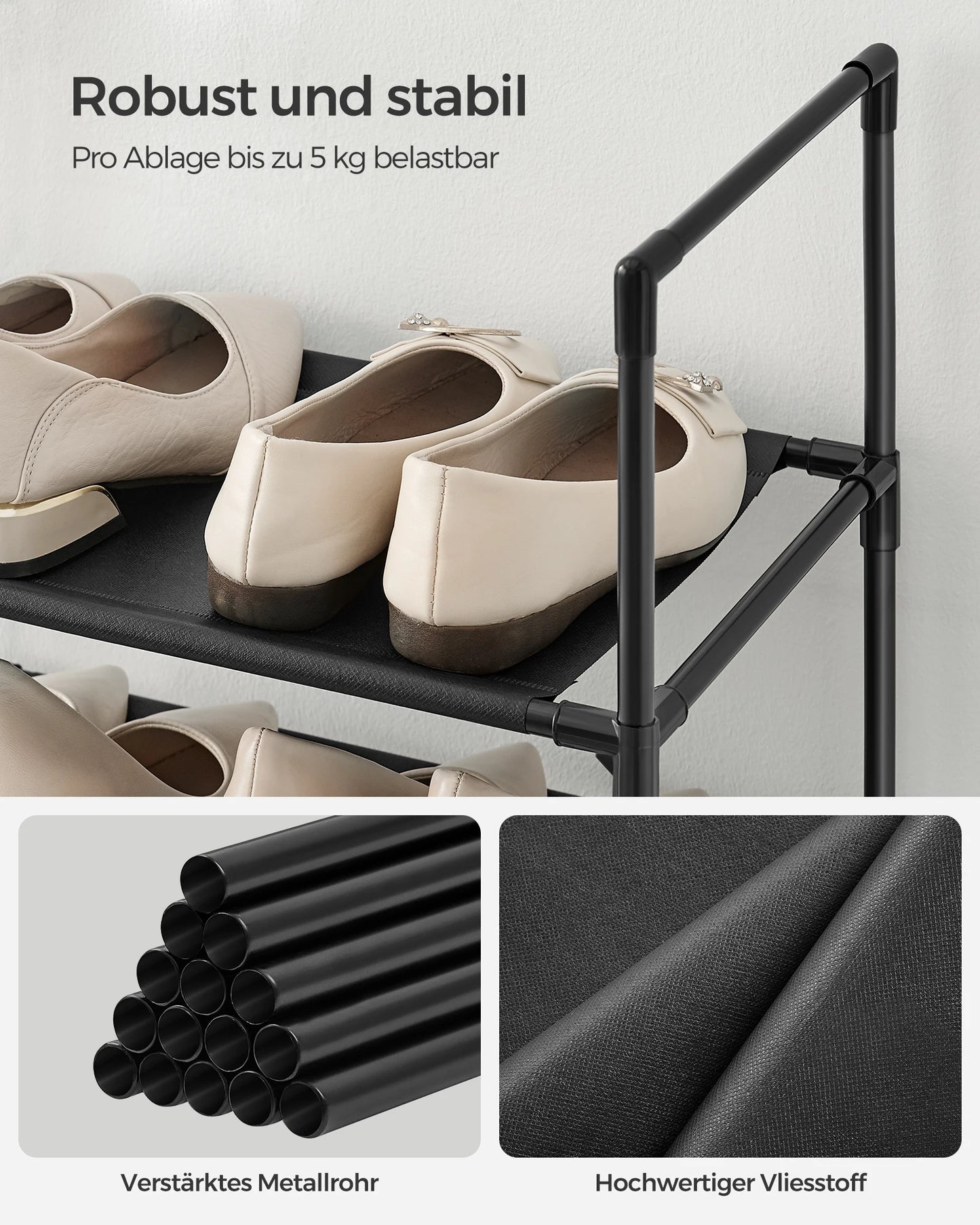SONGMICS shoe rack 10 Layers Shoe shelf Shoe storage, 33x33x173 cm, Metal Rher, Nonwoven