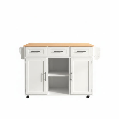 Houten Sideboard - Wit + Houten Werkblad - Opvouwbare Uitbreiding