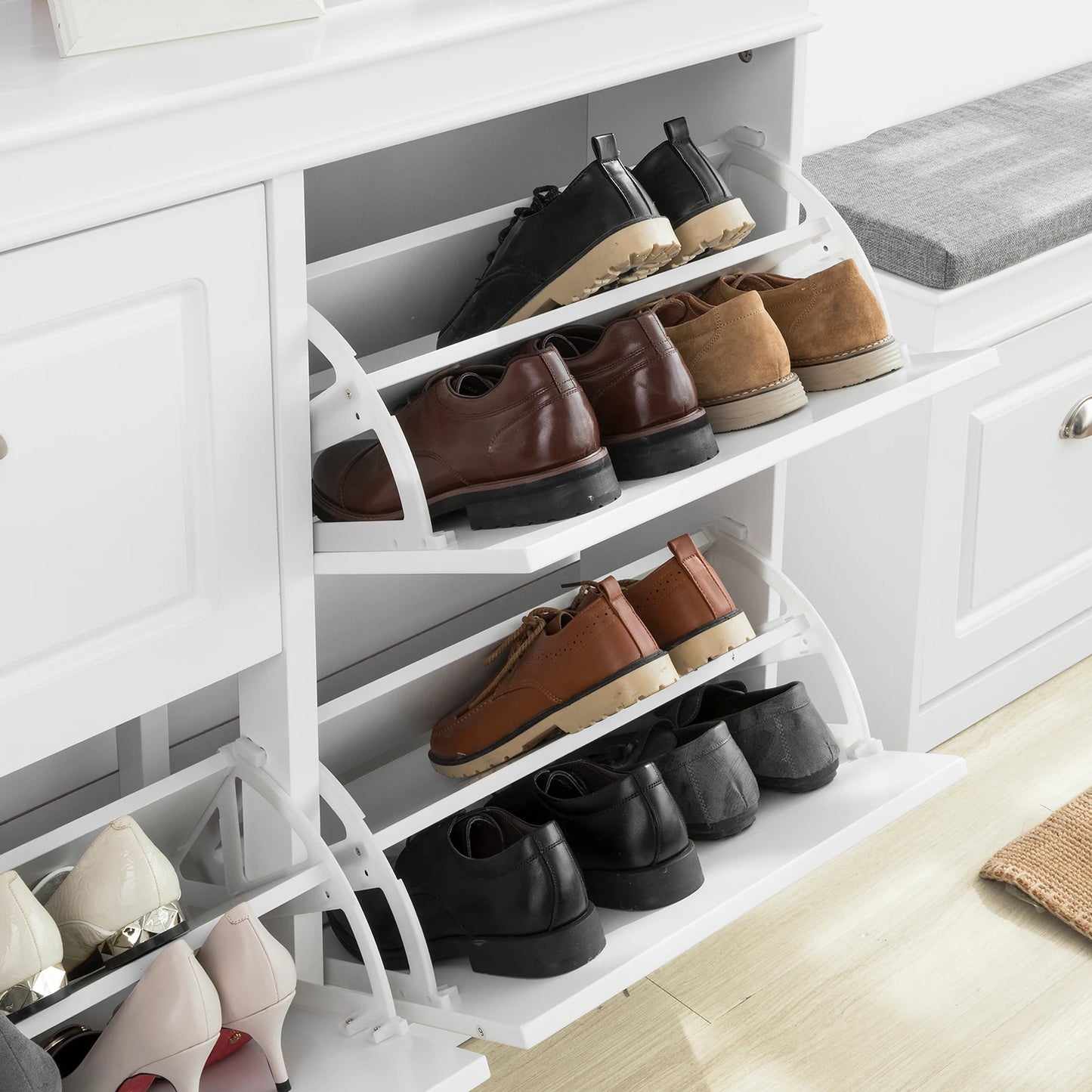 SoBuy FSR79 shoe rack with 4 flaps, narrow shoe tipper with 8 shelves, adjustable shoe rack for hallway, 105x82x24