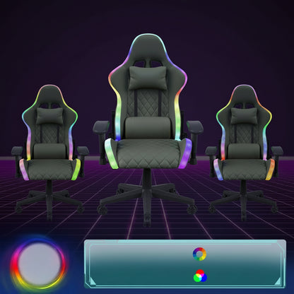 Gamingstoel met RGB LED-verlichting, Lumbar Massage en 90-135° aanpasbare rugleuning