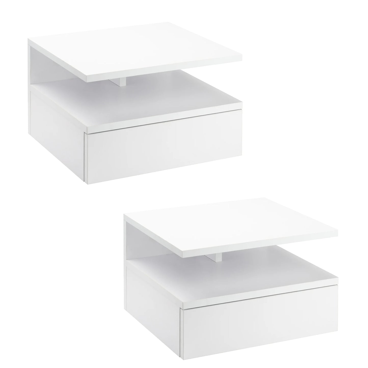 HOMCOM set of 2 Wall bedside table tables, hanging night tables with sliding drawer, open compartment, tray, style