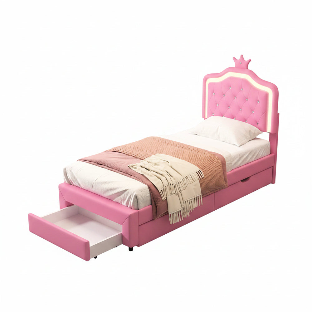 Eenpersoons Bedframe met LED Verlichting - 90x200cm - Roze