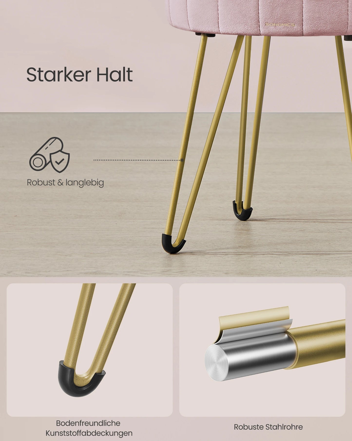 SONGMICS Seat stool stool (dressing table stool, velvet make-up stool), 4 metal legs, for dressing room, living room, Bedroom