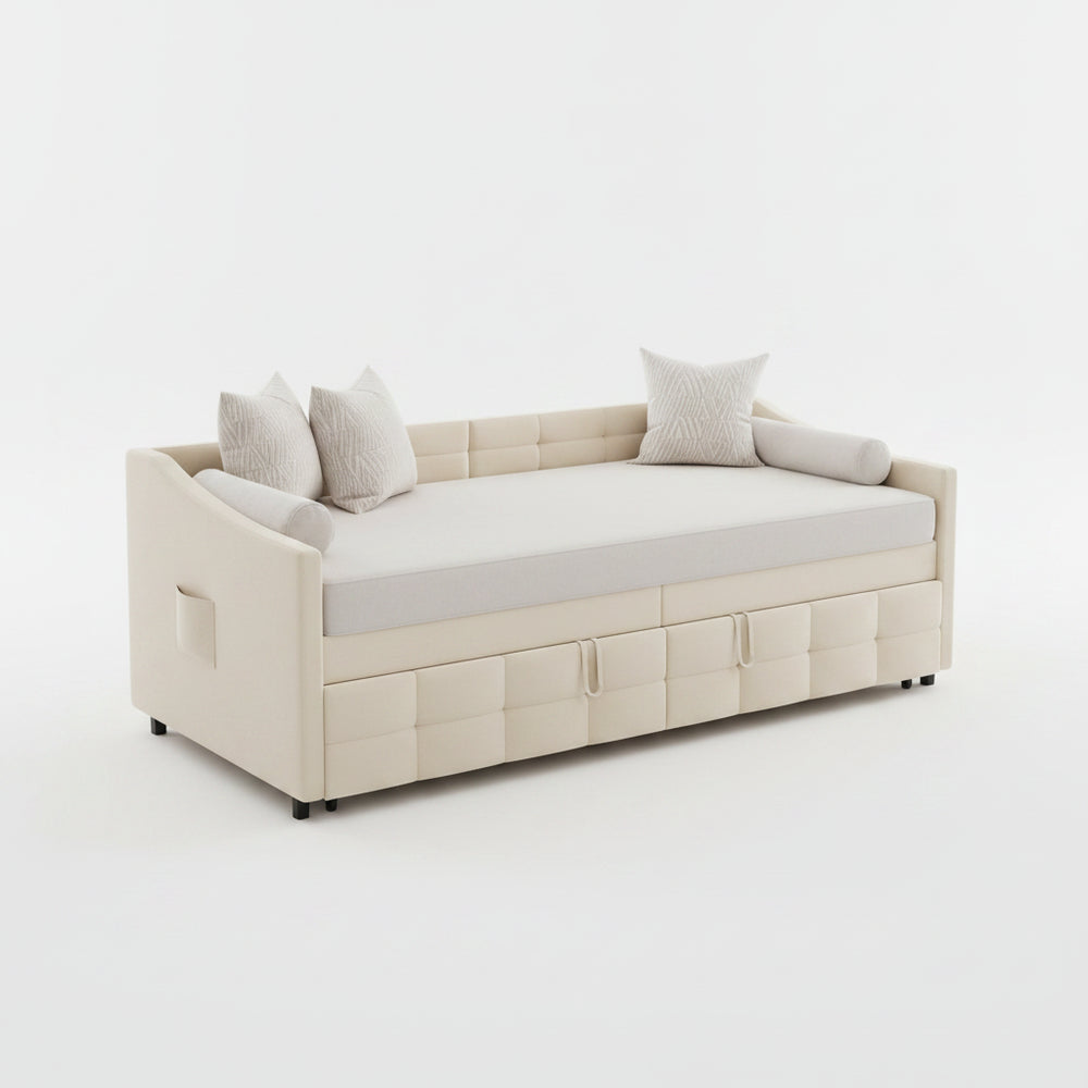 Velvet Sofa Bed - 90x200cm - Crème