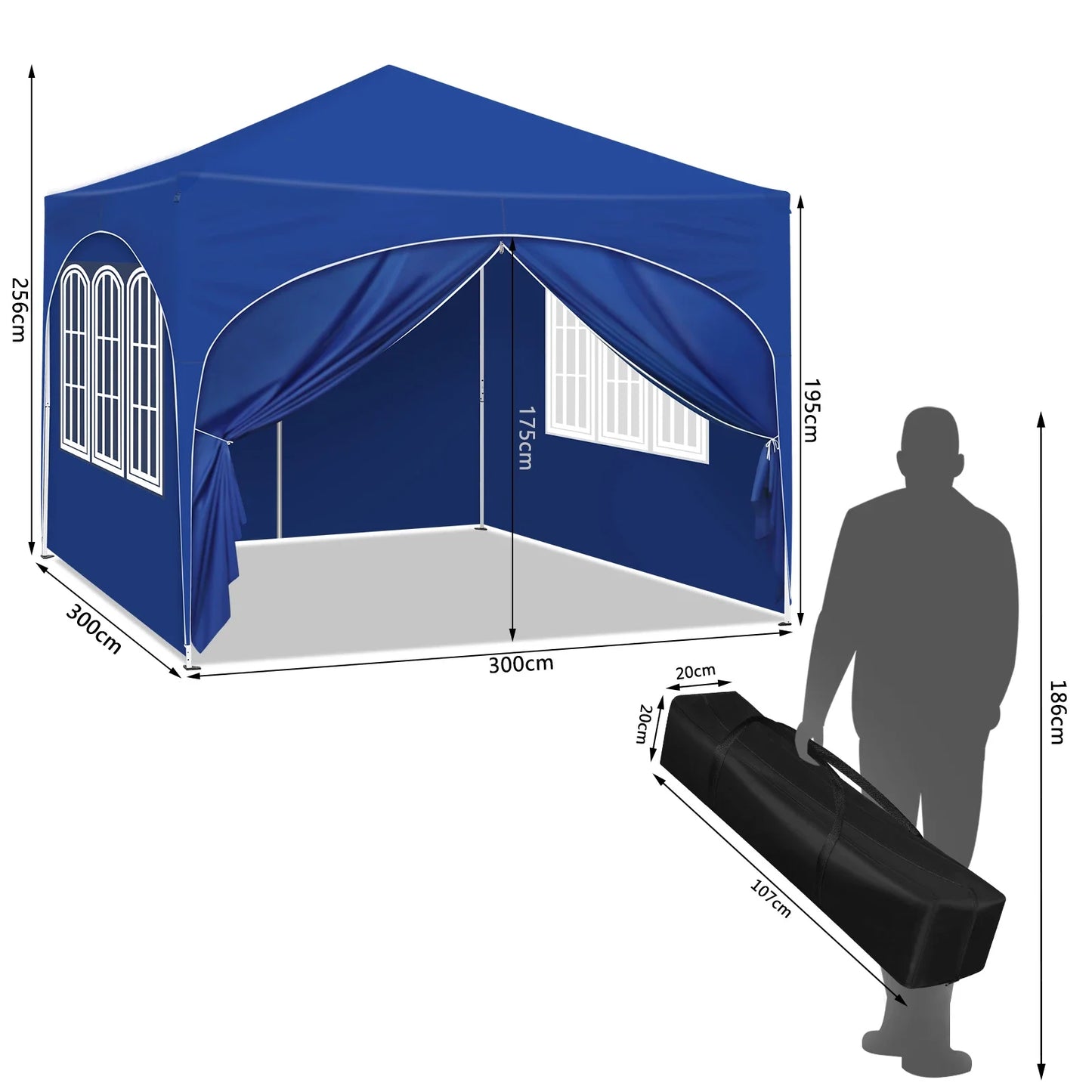 WOLTU 3x3m Folding Gazebo with 4 Side Walls Height-Adjustable Party Tent Water-Repellent UV Protection for Garden Camping Picnic