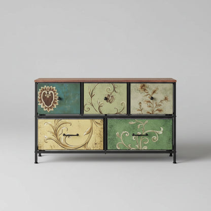 Ladekast - 5 Lades - Vintage Houtlook - Zwart Metalen Frame