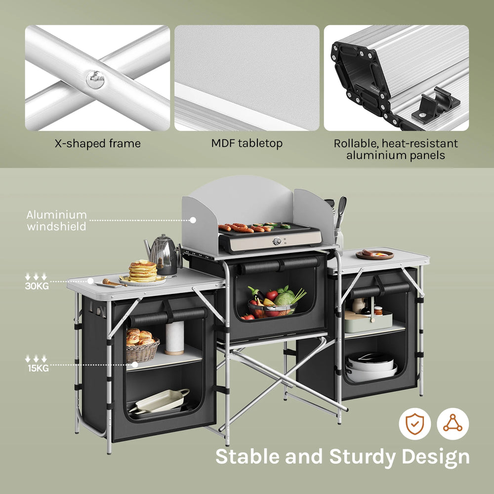 WOLTU Folding Camping Cabinet Aluminium Travel Kitchen with Worktops Storage for Outdoor Picnic BBQ Garden Table with Carry Bag