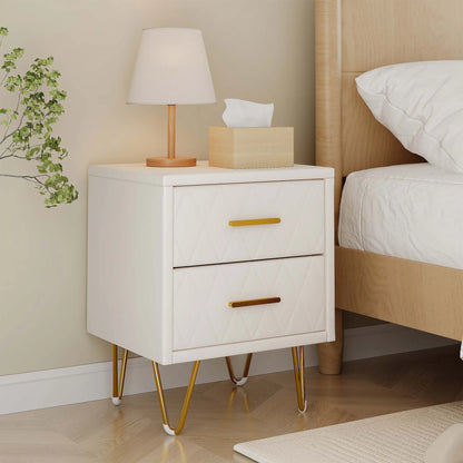 Beige Nachtkastjesset - 2 Stuks - Kunstleren Bekleding, 2 Laden, Modern Design