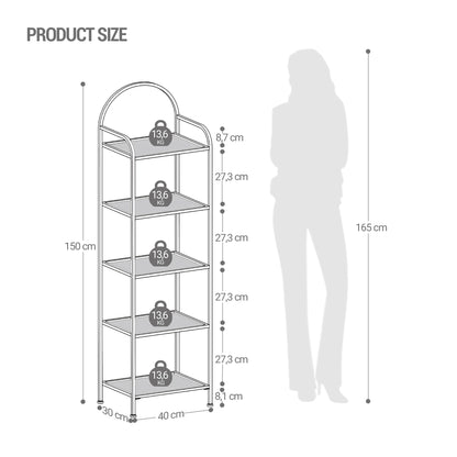 Bookcase Bookshelf, Tempered Glass Bookshelves, Slim Shelving Unit for Bedroom, Bathroom, Home Office, Steel Frame Gold