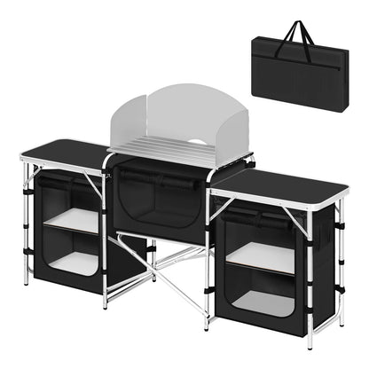 WOLTU Folding Camping Cabinet Aluminium Travel Kitchen with Worktops Storage for Outdoor Picnic BBQ Garden Table with Carry Bag