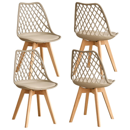 Set of 4 / 6 Nordic Style Dining Chairs, Mesh Back, Solid Wood Legs, Leather Upholstery Chair, White/Black/Beige