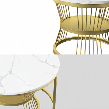 Salontafel - Wit Tafelblad - Gouden Metalen Frame - Marmerpatroon