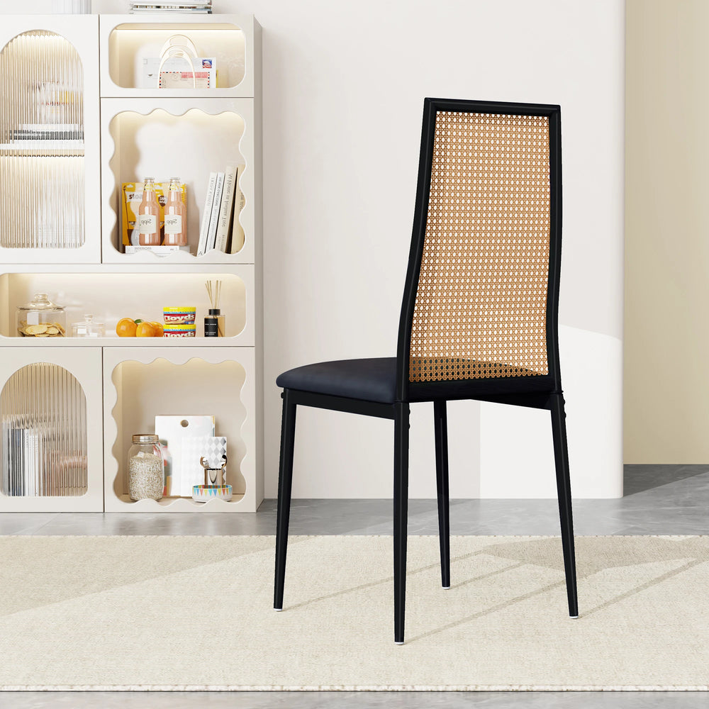 Kunstleer Eetkamerstoelen - Set van 2 - Zwart & Natuurlijk Hout