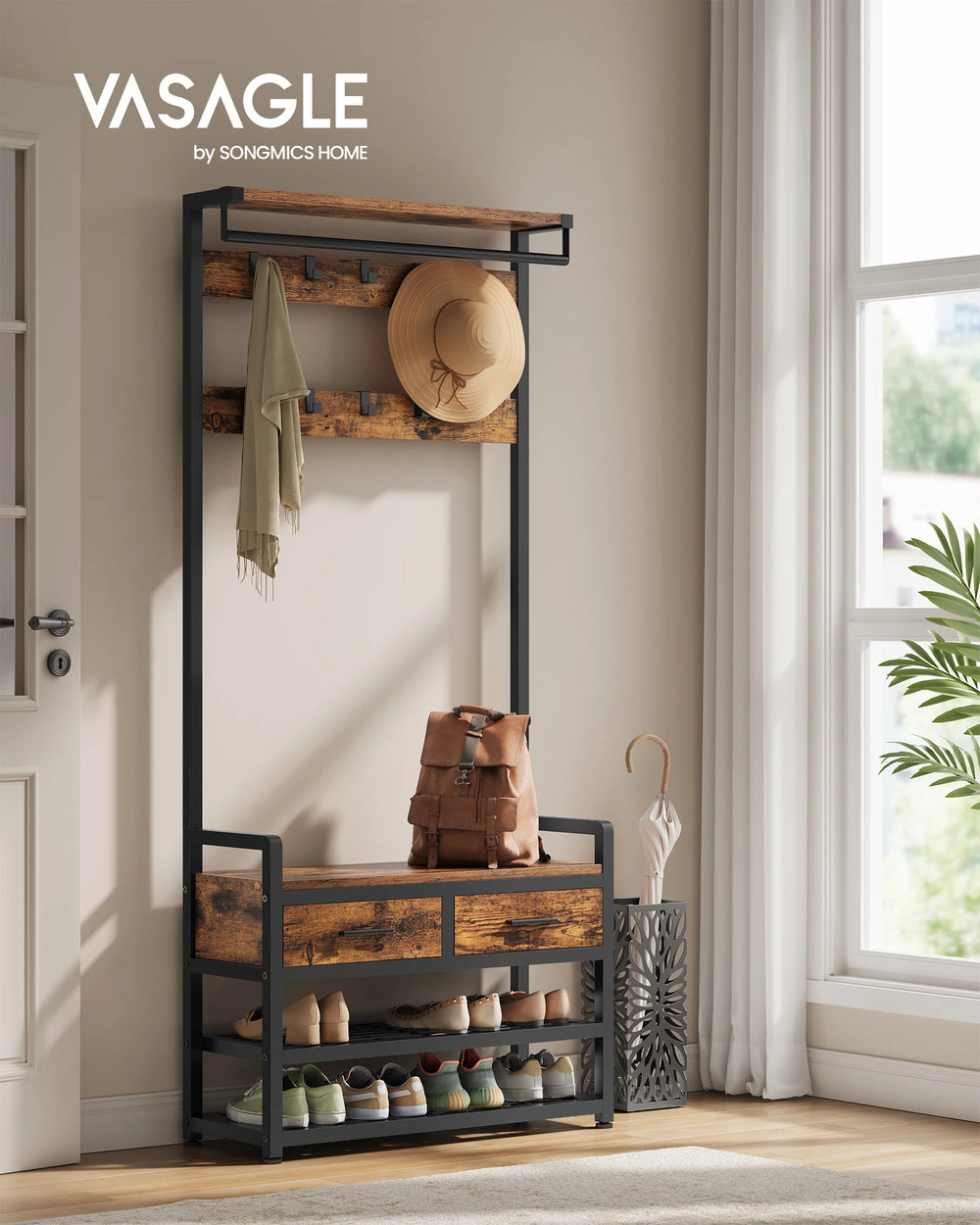 VASAGLE coat rack, Separable Design, coat rack with Shoe Bench