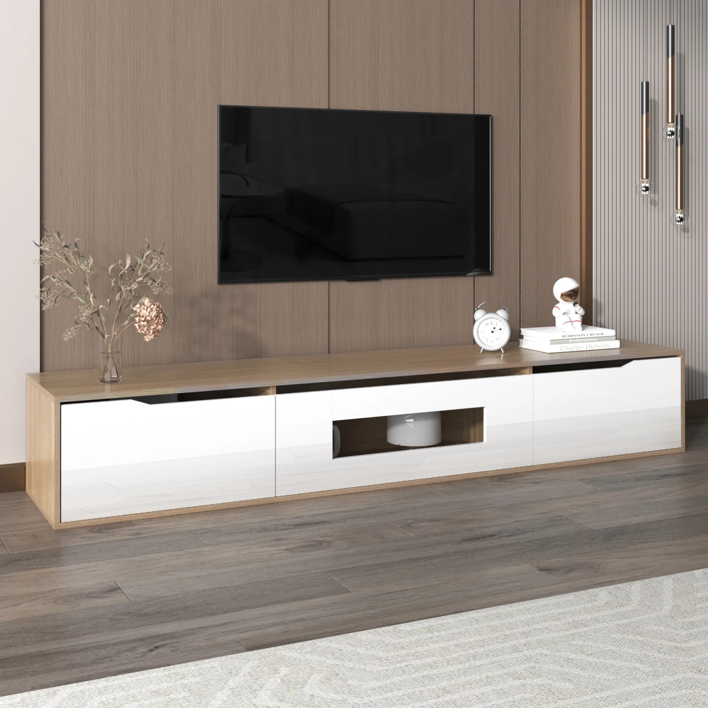 TV-meubel - Wit & Hout - Met LED Verlichting