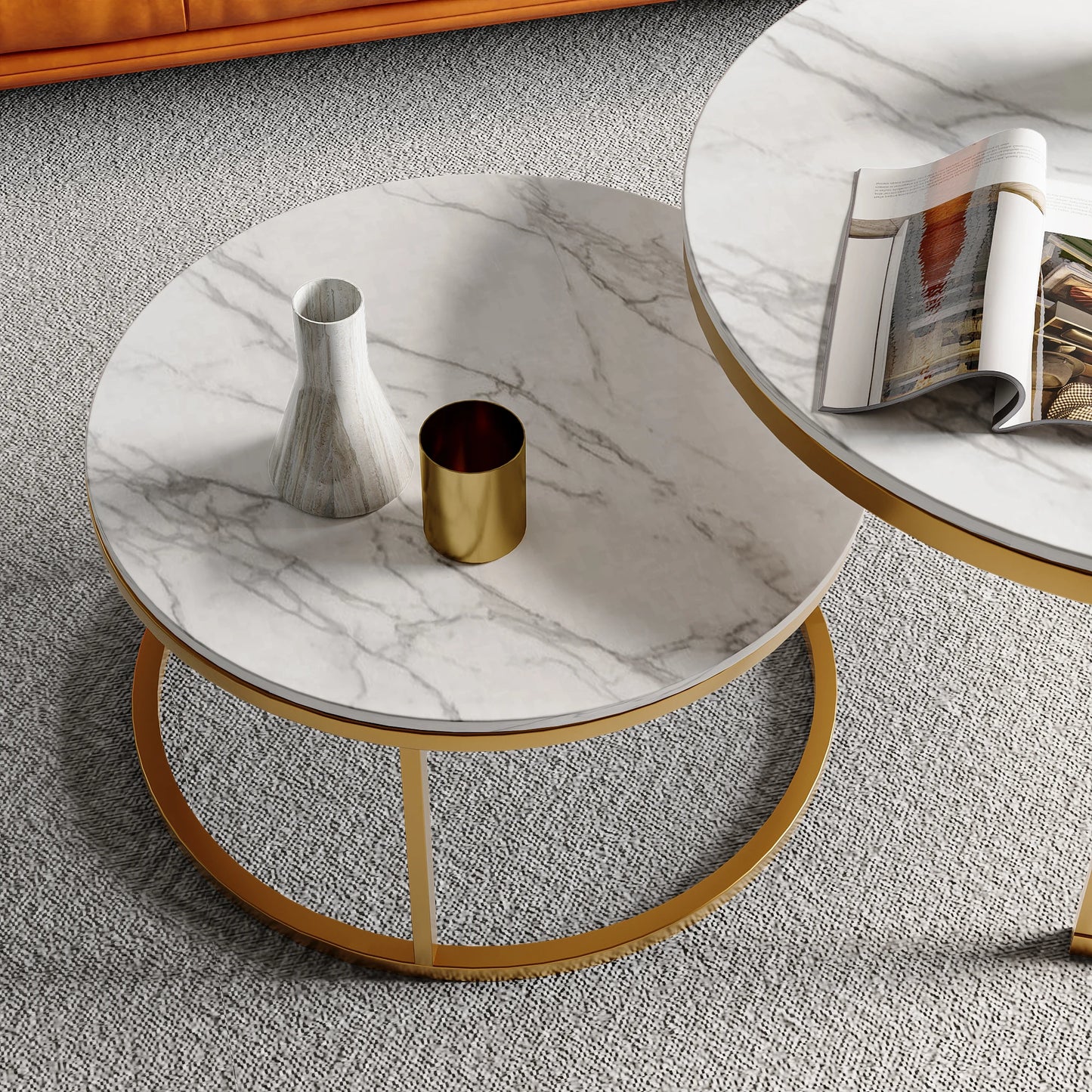 Salontafel Set - 2-Delig - Marmerlook Tafelblad - Metalen Frame