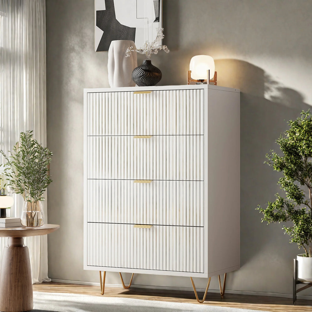 Houten Dressoirkast - 4 Laden - 60x34x91cm - Wit