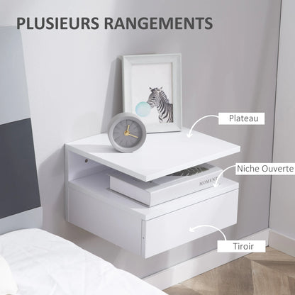 HOMCOM set of 2 Wall bedside table tables, hanging night tables with sliding drawer, open compartment, tray, style