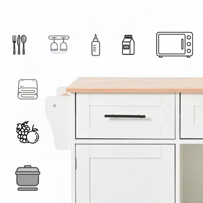 Houten Sideboard - Wit + Houten Werkblad - Opvouwbare Uitbreiding