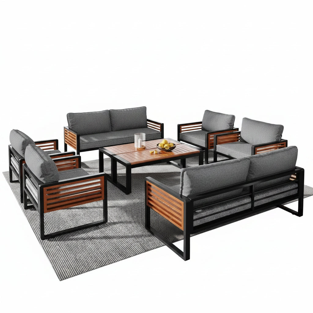 8-persoons patio lounge set - 4 Stoelen - 2 Banken - 2 Bijzettafels - Grijs