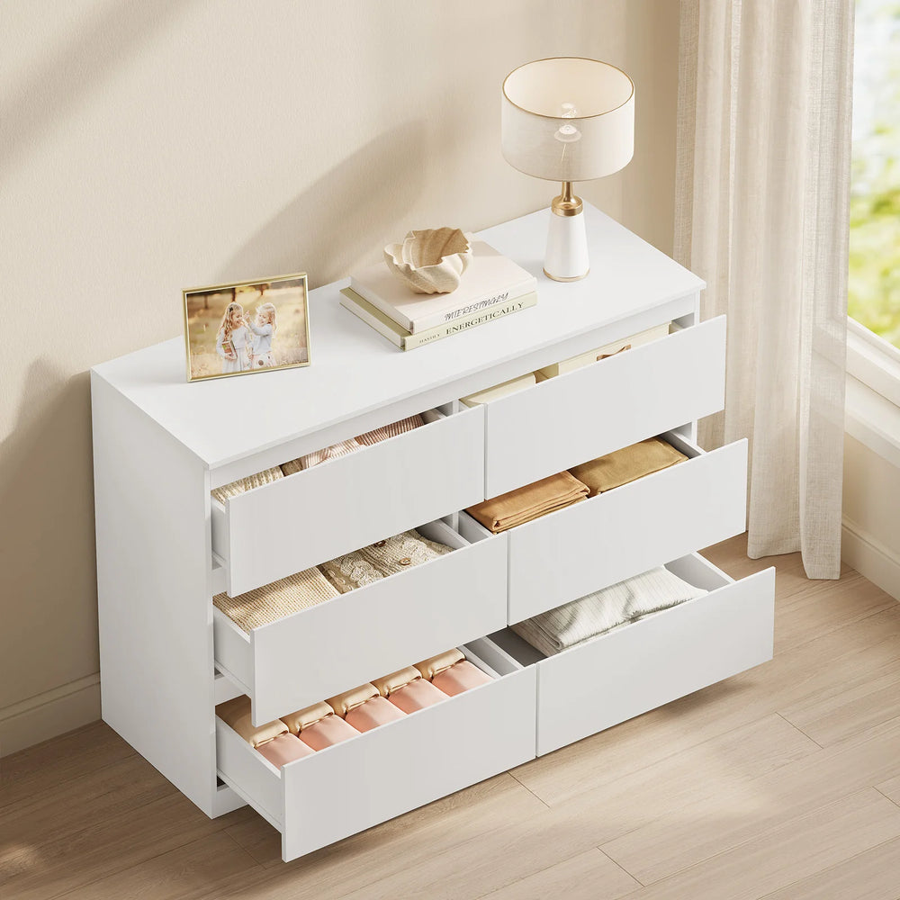 WOLTU Bedroom Chest of Drawers with 6 Drawers 100x69x36cm Storage Cabinet White Sideboard Dresser for Living Room Hallway