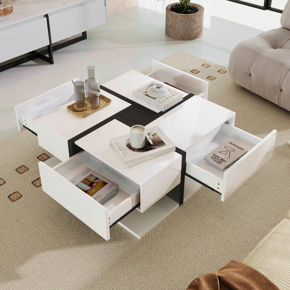 Houten Salontafel - 4 Laden - Hoogglans - Wit