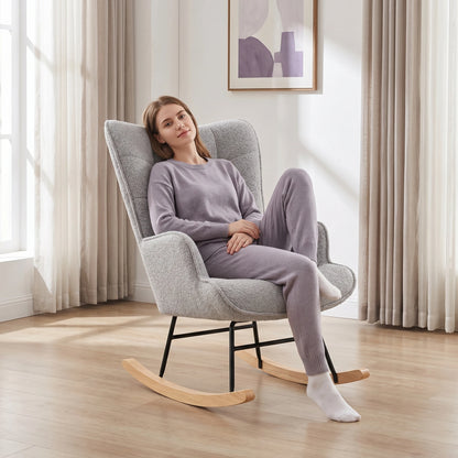 Schommelstoel - Stoffen Bekleding - Lichtgrijs - Comfortabele Rugleuning