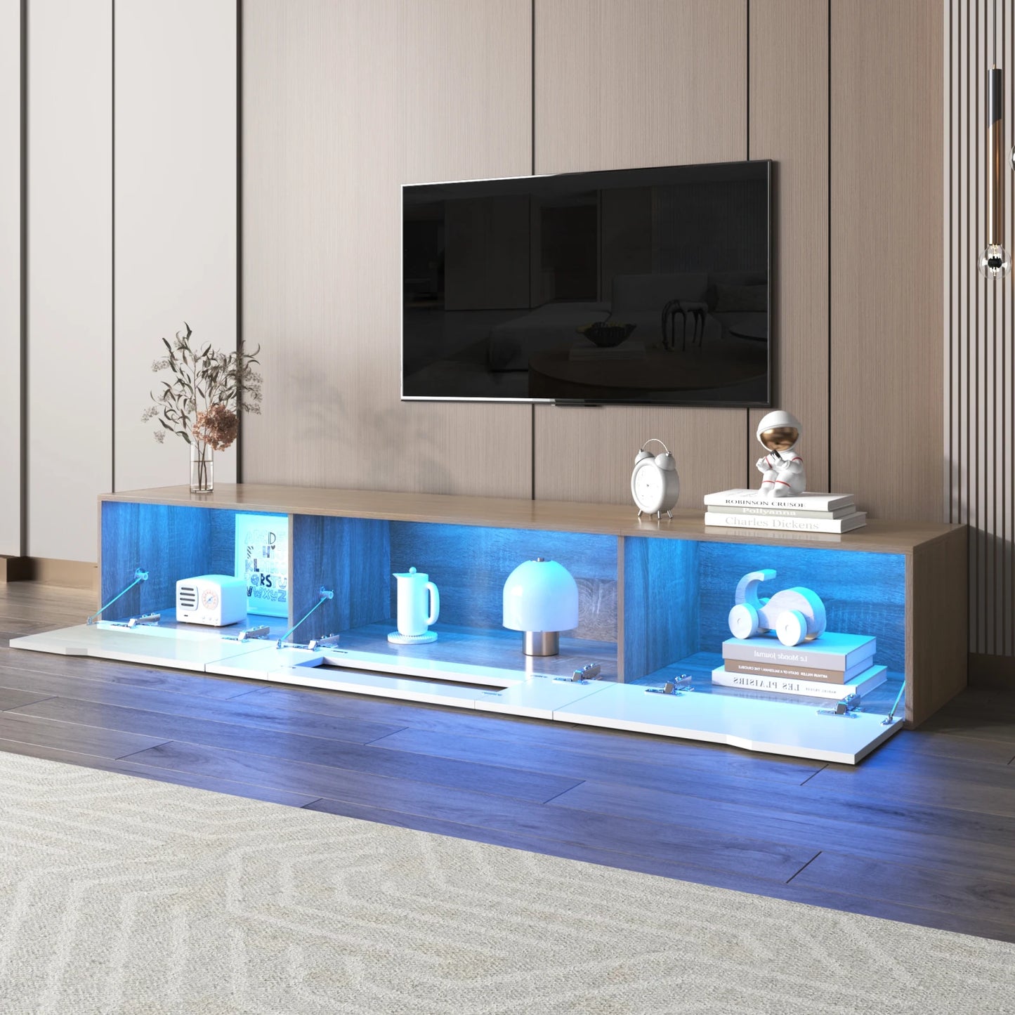 TV-meubel - Wit & Hout - Met LED Verlichting