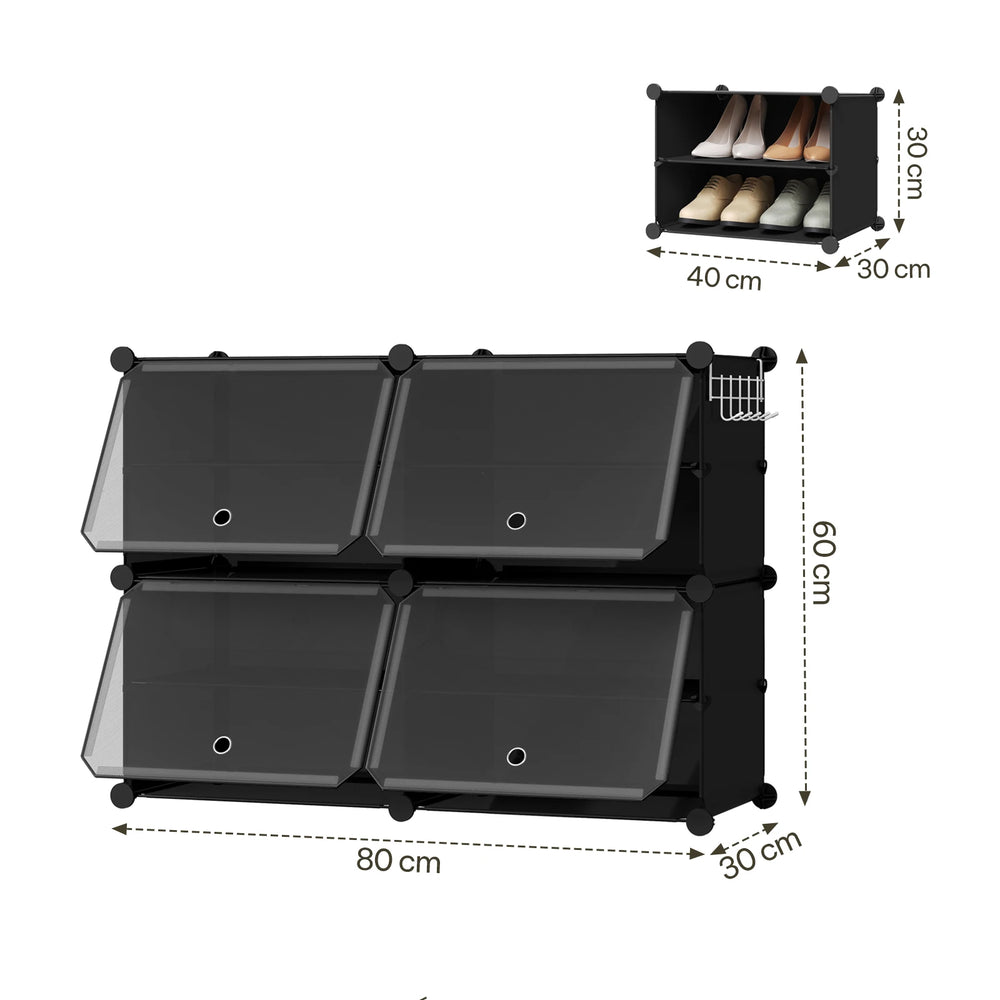 WOLTU Foldable Modular DIY Shoe Cabinet Transparent PP Stackable Shoe Cube Storage Organizer with Door Hook for Hallway Living Room