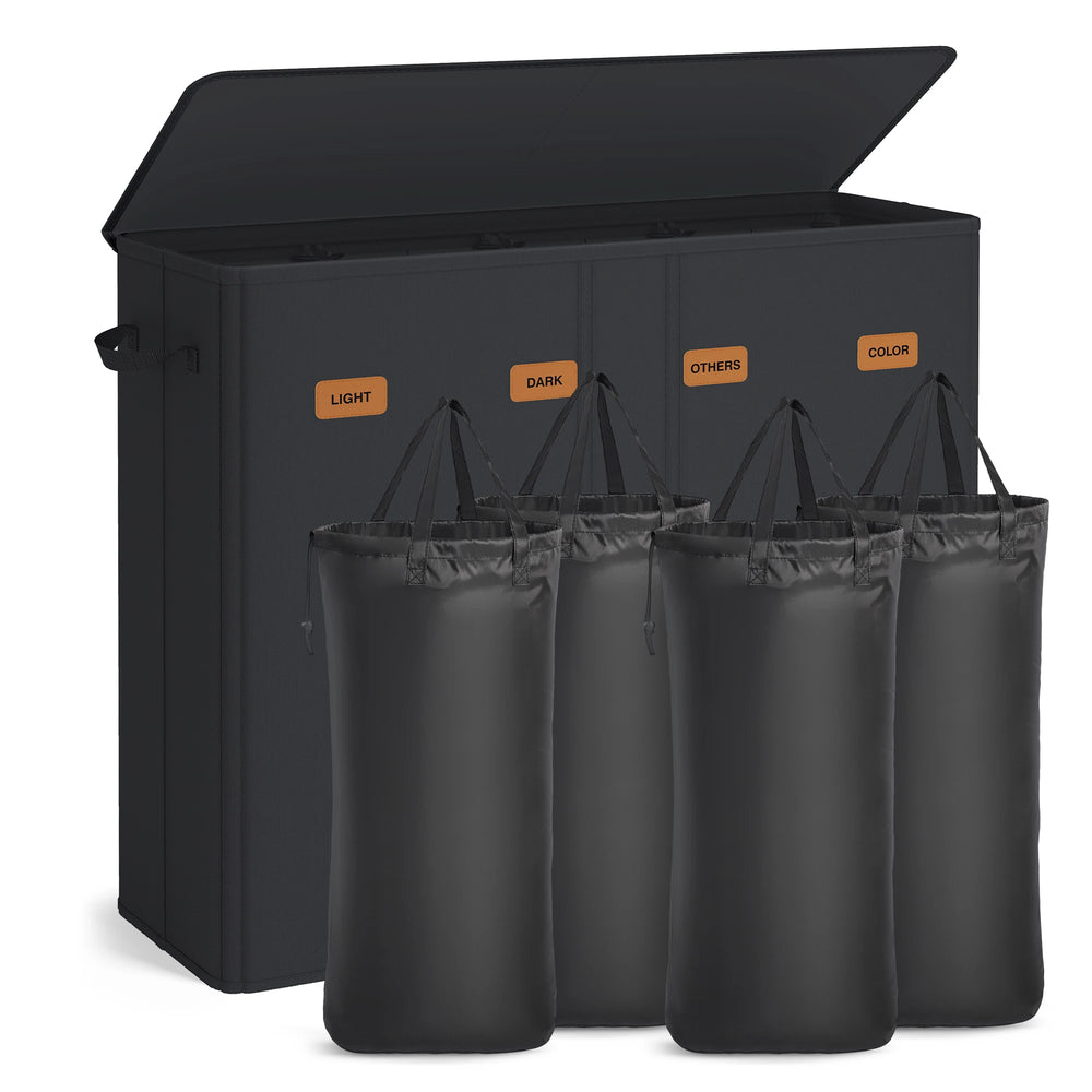 SONGMICS laundry basket with 4 compartments 210 L with lid 5 labels removable and washable inner bag laundry room