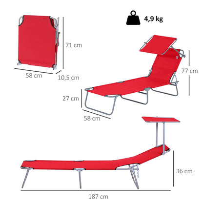 Loungestoel - Verstelbaar - Met Zonwering - Rood