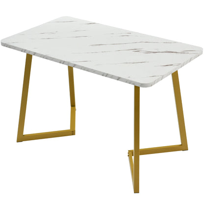 Eettafel - Marmerlook - 117x68cm - Wit/Goud