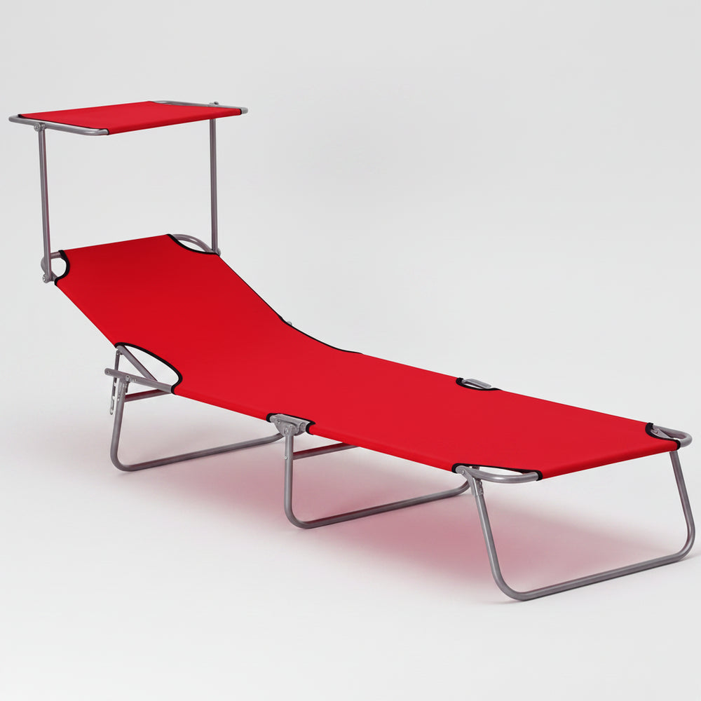 Loungestoel - Verstelbaar - Met Zonwering - Rood