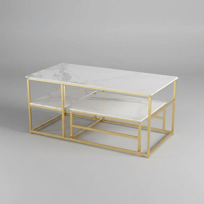 Salontafel - 2-delig - wit tafelblad - Goud - Metalen Frame