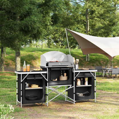 WOLTU Folding Camping Cabinet Aluminium Travel Kitchen with Worktops Storage for Outdoor Picnic BBQ Garden Table with Carry Bag
