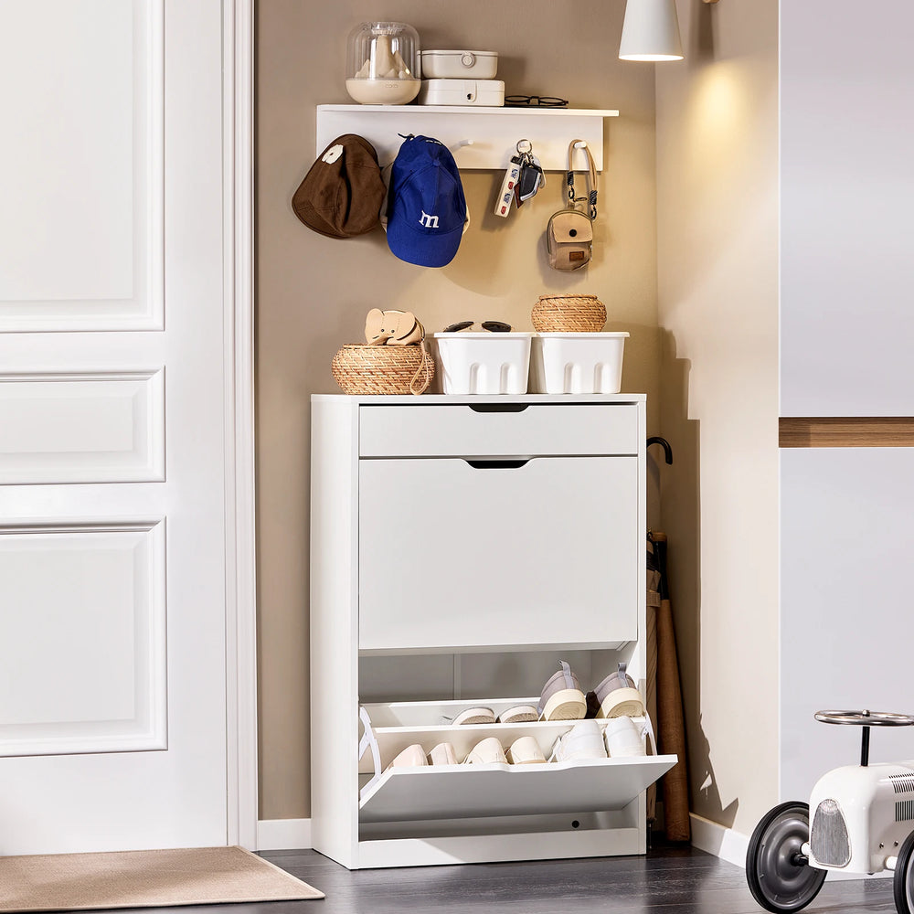 SoBuy FSR180-W 4-flap shoe dump truck shoe rack with 8 storage surfaces White BHT approx. 60x90x30cm
