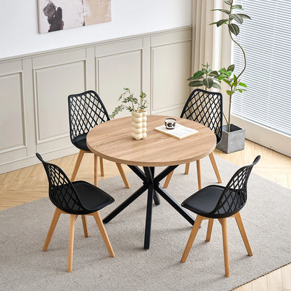 Set of 4 / 6 Nordic Style Dining Chairs, Mesh Back, Solid Wood Legs, Leather Upholstery Chair, White/Black/Beige