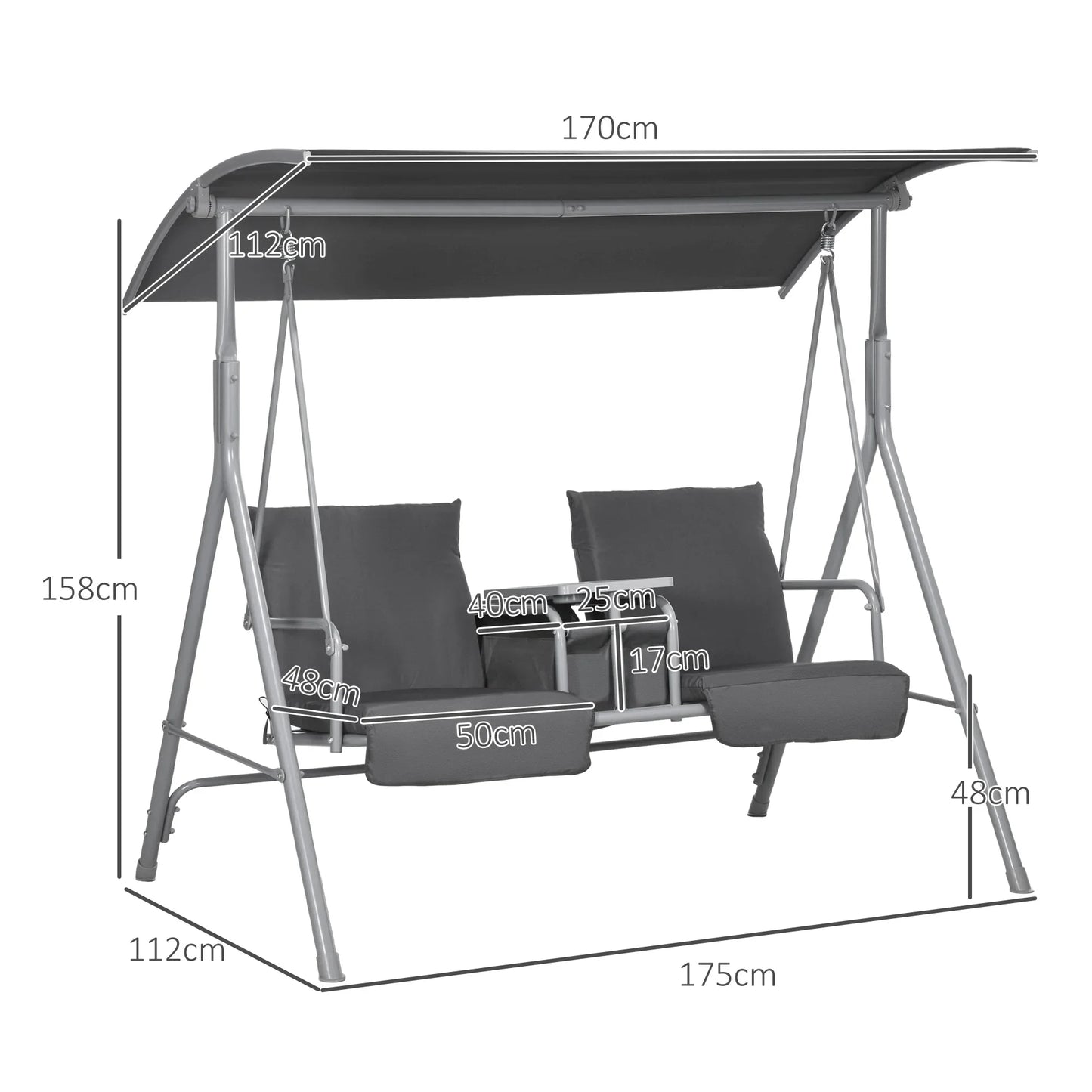 2-Persoons Schommelbank met Zonnescherm, Tafel en Tas - Zwart