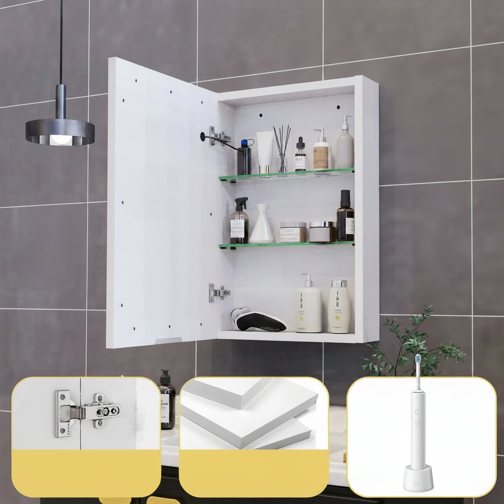 LED-Spiegelkast - 50x70cm - 3-niveau Dimbare Touch Bediening & Extra-grote Opslagruimte