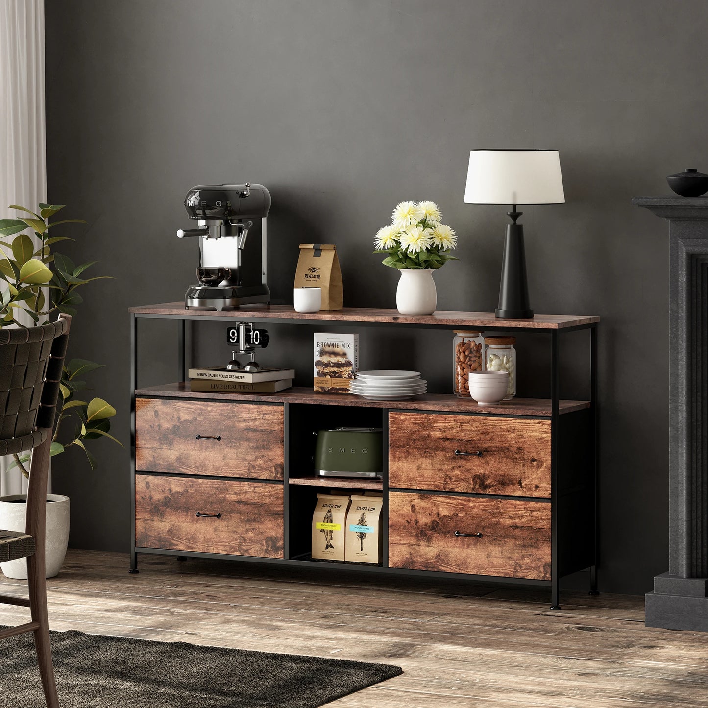 Dressoir - 4 Laden - LED Verlichting - Bruin
