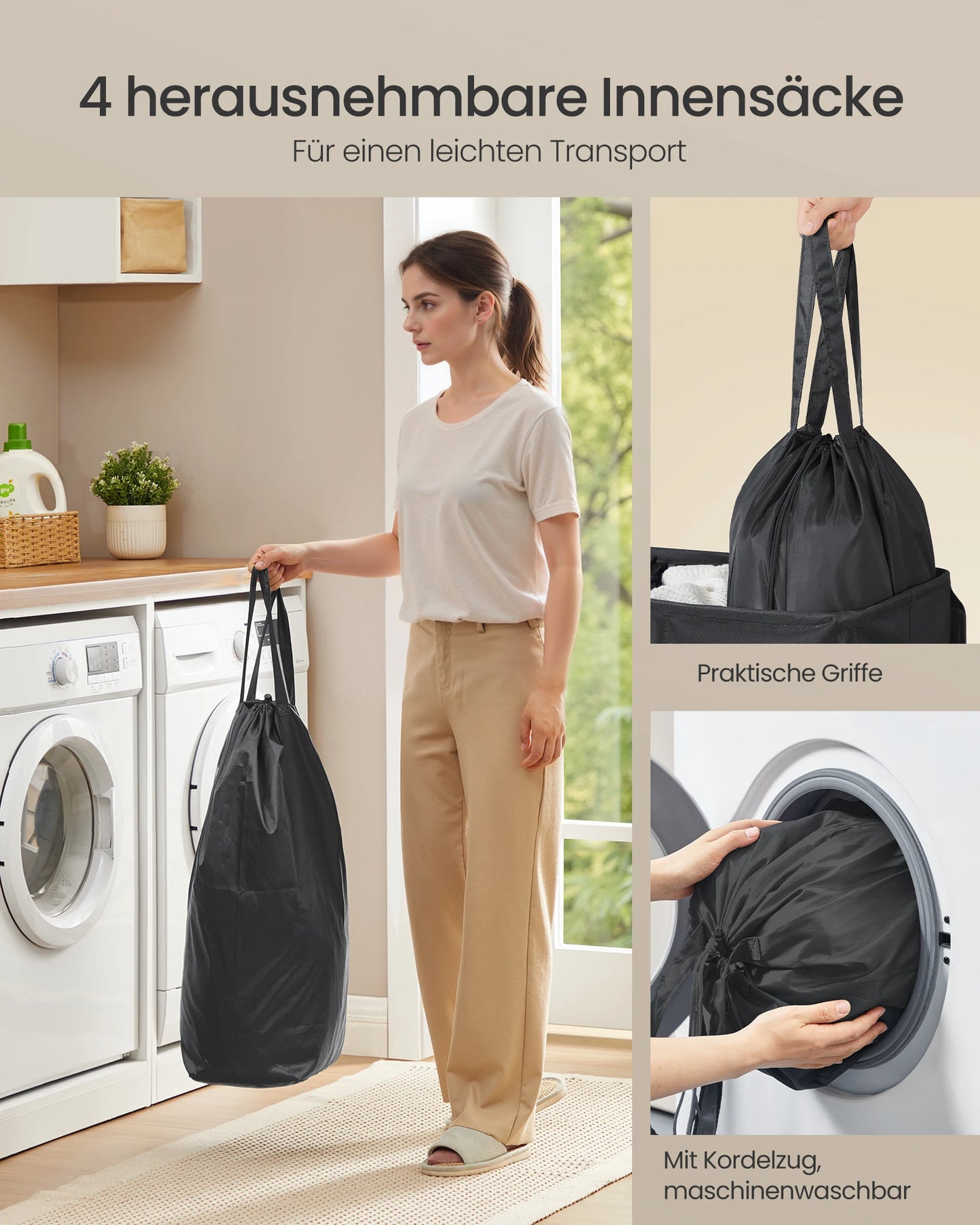 SONGMICS laundry basket with 4 compartments 210 L with lid 5 labels removable and washable inner bag laundry room