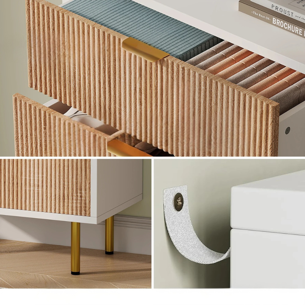 Moderne Ladekast met 5 Laden – Wit & Houtlook- Gouden Details