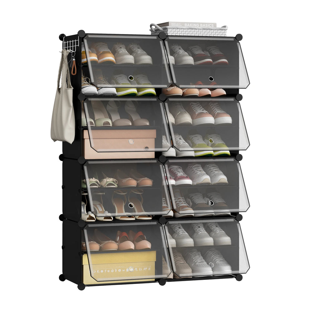 WOLTU Foldable Modular DIY Shoe Cabinet Transparent PP Stackable Shoe Cube Storage Organizer with Door Hook for Hallway Living Room