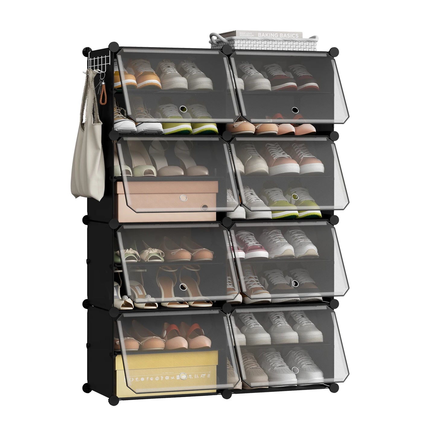 WOLTU Foldable Modular DIY Shoe Cabinet Transparent PP Stackable Shoe Cube Storage Organizer with Door Hook for Hallway Living Room