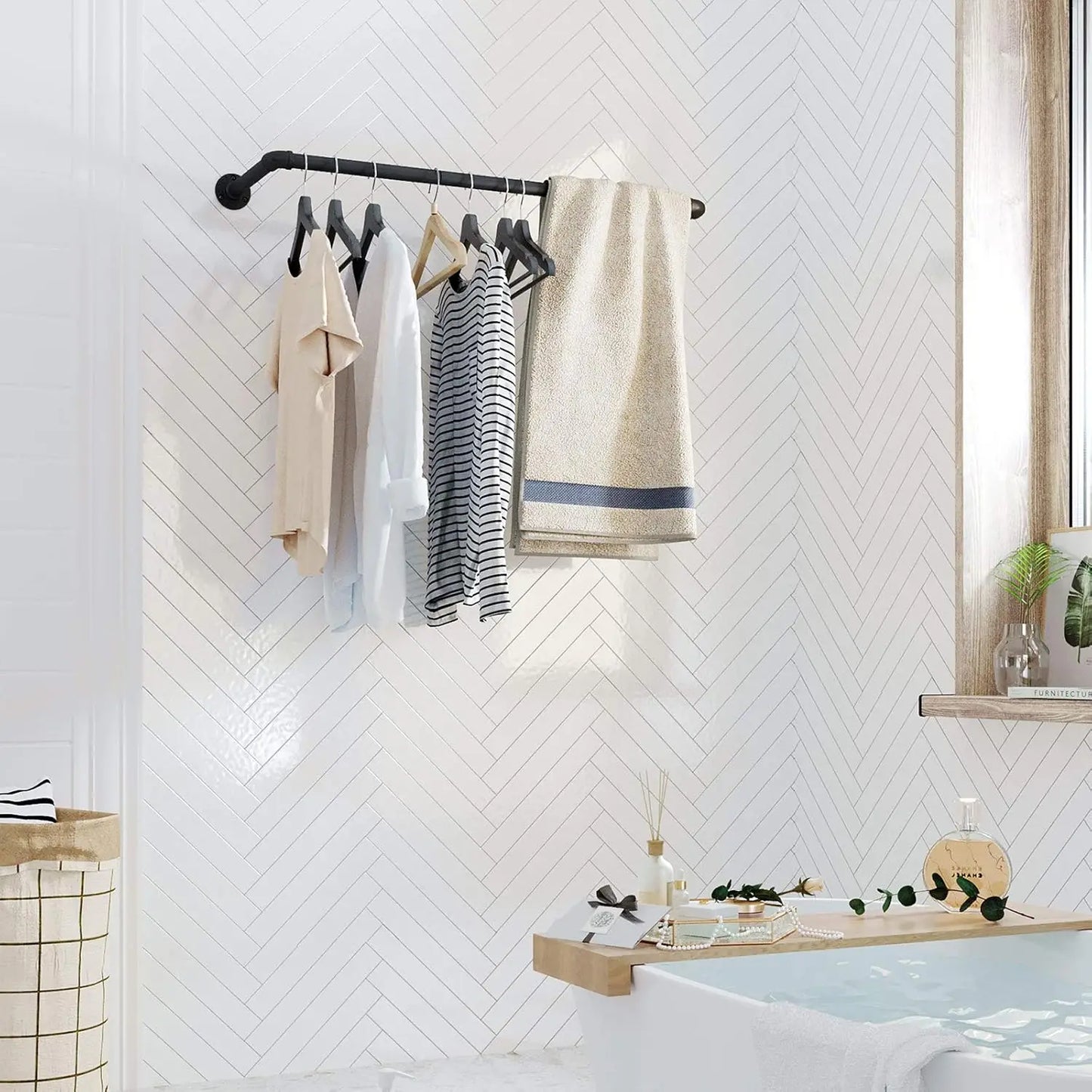 SONGMICS Wall-mounted dresses Racks 2 Set Wall-Saving Wardrobe Racks