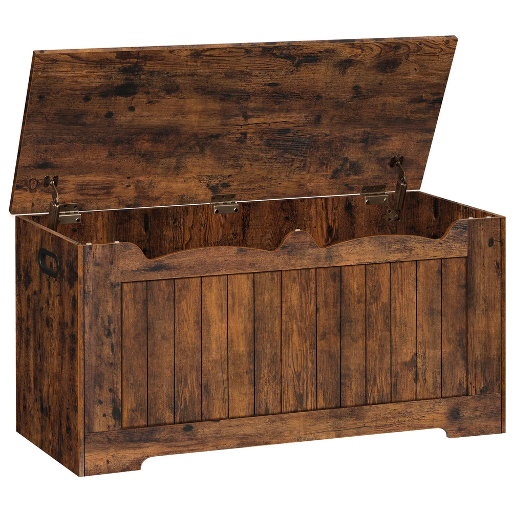 Storage Chest, Storage Trunk with 2 Safety Hinge, 100 cm Lift-Top Storage Bench, Wooden Storage Organizer for Entryway
