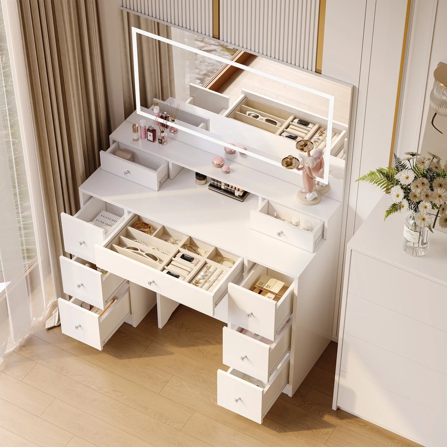 Make-up Tafel - Met Kruk - LED-verlichting - Wit