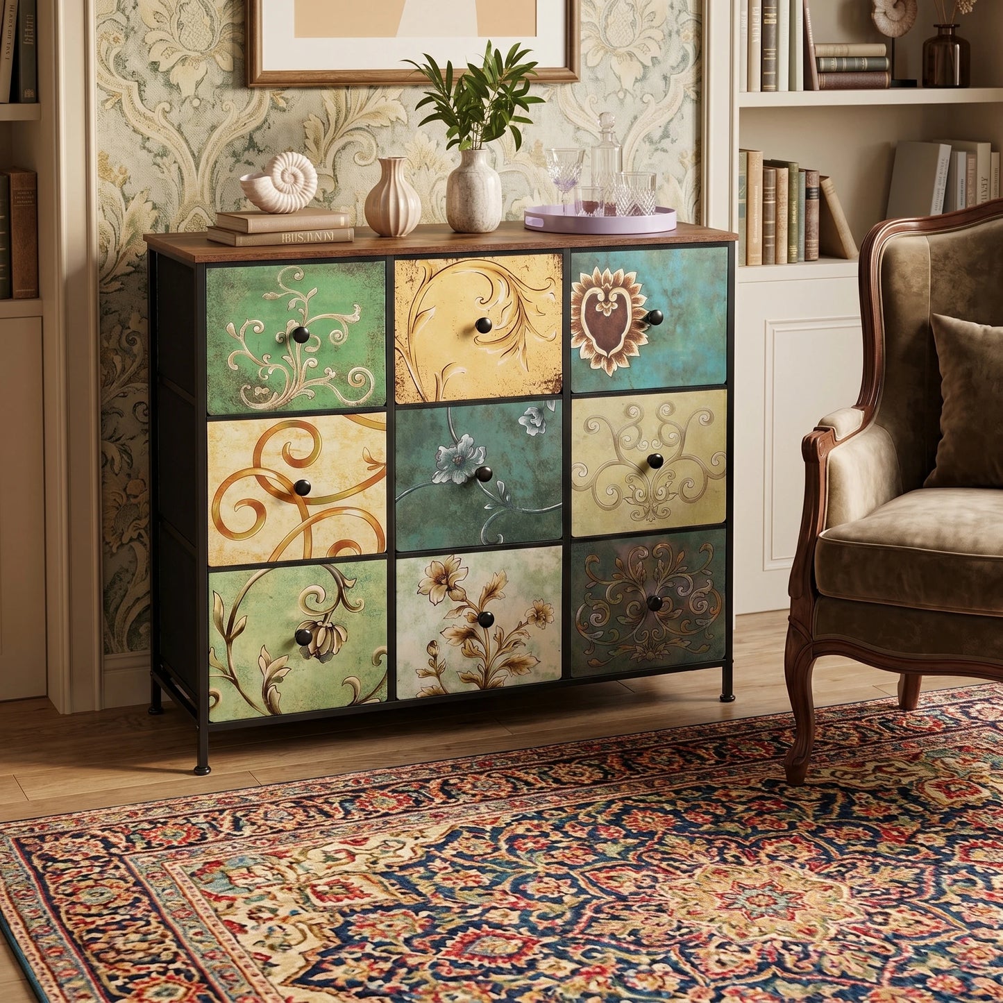 Kunstleer Kast - 9 Laden - Hout - Metaal