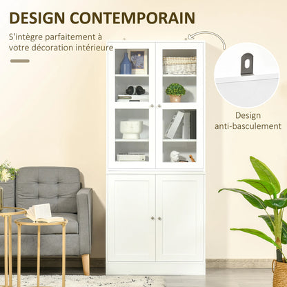 HOMCOM showcase Library, buffet living room, storage unit with 2 glasses doors, 2 drink doors, 4 adjustable shelves, for living room, desk, bedroom, White