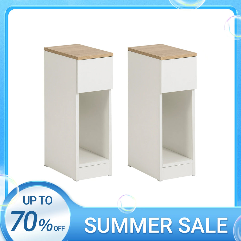 SoBuy FBT111x2 bedside table 2-piece set with drawer for box spring bed, sofa table, 2 narrow side tables, nightstand